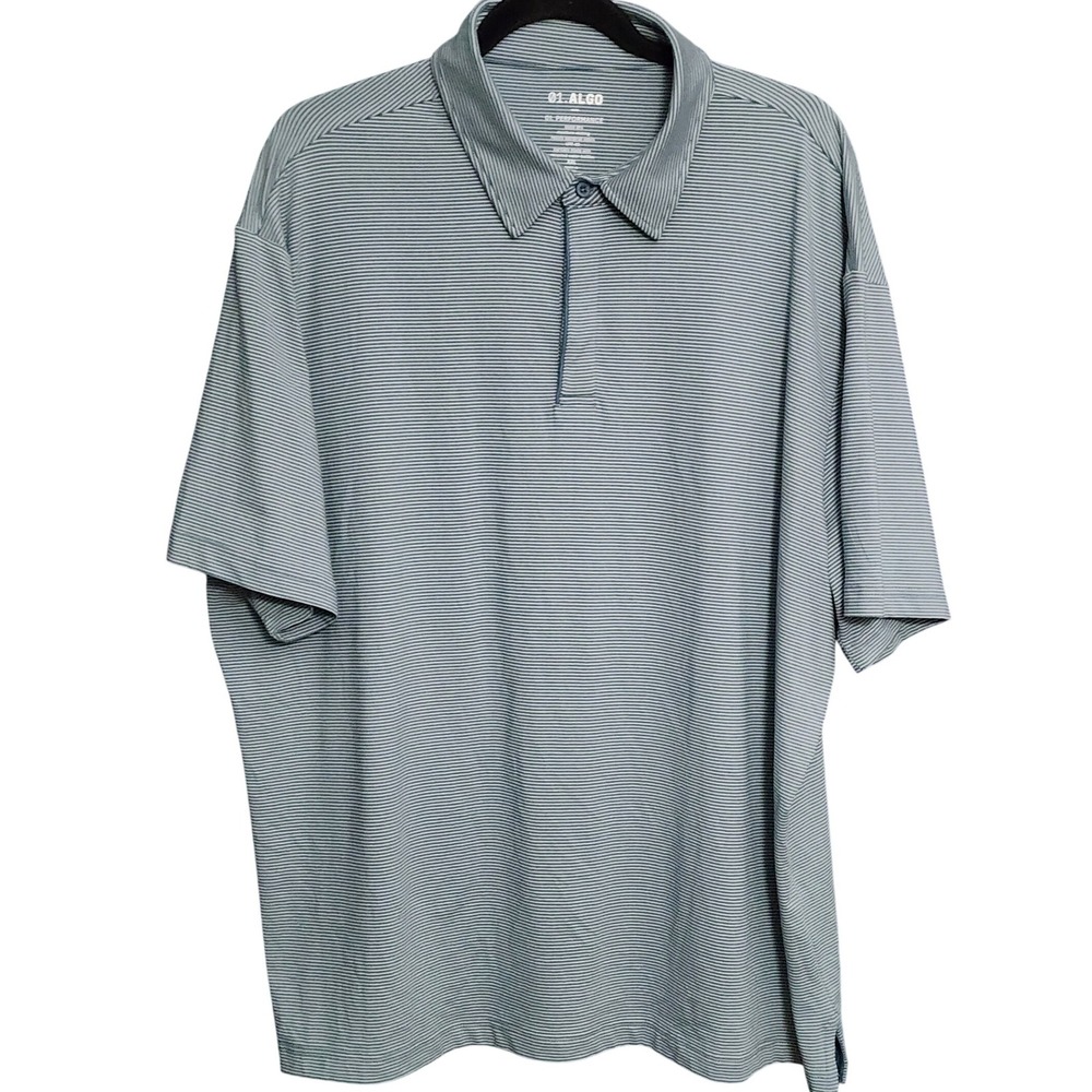 01.Algo Performance Polo Mens Blue Striped Short Sleeve 2X